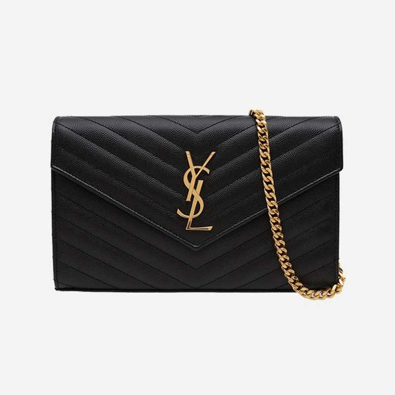 Yves Saint LaurentYSLSaint Laurent Yangshulin women's bagMonogramenvelopewocBlack caviar chain bag shoulder crossbody bag Gold buckle, gold chain, medium number22.5*14*4 spot